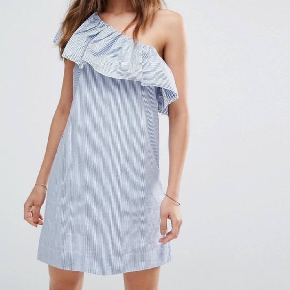 Abercrombie Blue & White Striped One Shoulder Dress